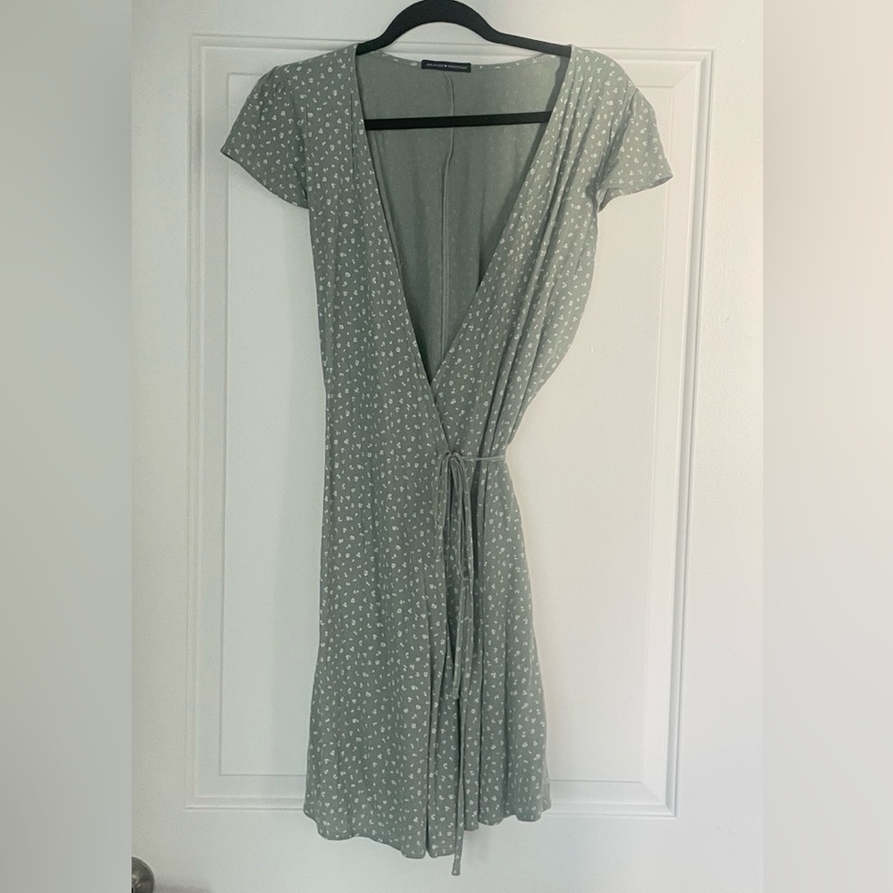 Brandy Melville Light Green Dress with White Floral Pattern